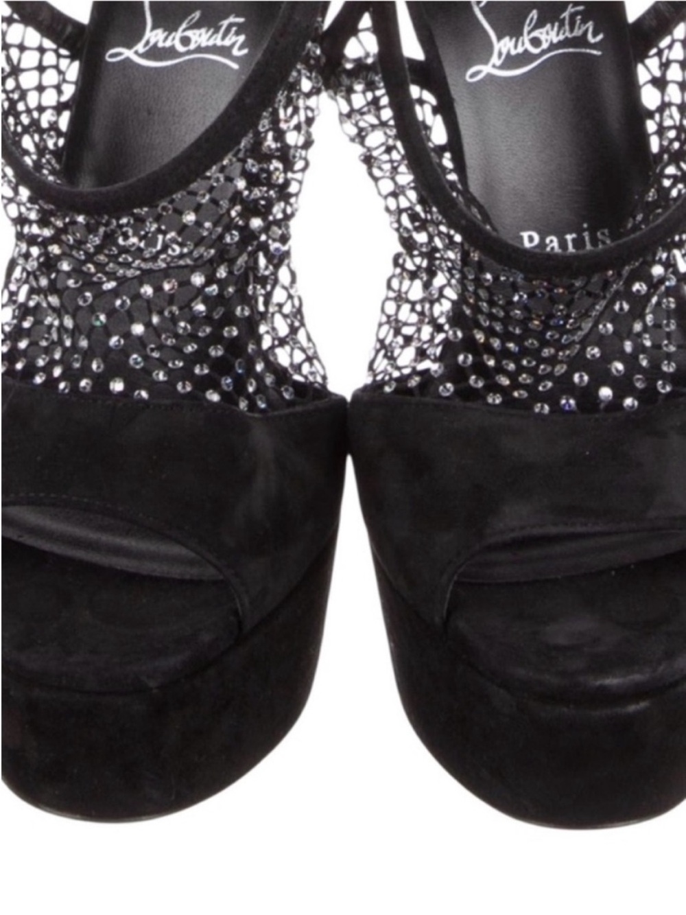 CHRISTIAN LOUBOUTIN Plougesta Alta Strass 150 Black Suede Platform Heels - Picture 6 of 11